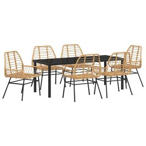 vidaXL Garden Dining Set 7 pcs Brown Poly Rattan