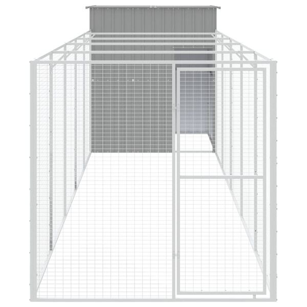 vidaXL Dog House with Run Light Grey 165x659x181 cm Galvanised Steel