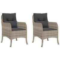 vidaXL Garden Chairs with Cushions 2 pcs Light Grey Poly Rattan