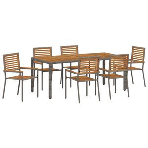 vidaXL Garden Dining Set 7 pcs Grey and Brown Poly Rattan