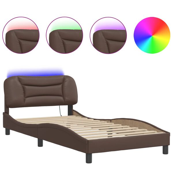 vidaXL Bed Frame with LED without Mattress "Hvar" Brown 100x200 cm