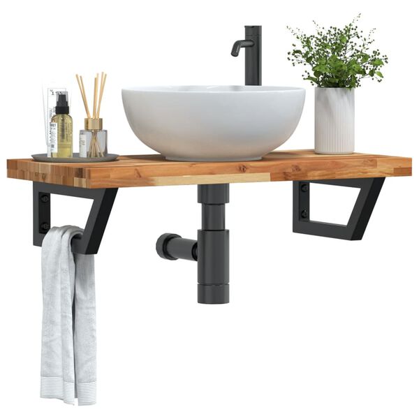 vidaXL Basin Shelf Wall Mounted Steel and Solid Wood Acacia