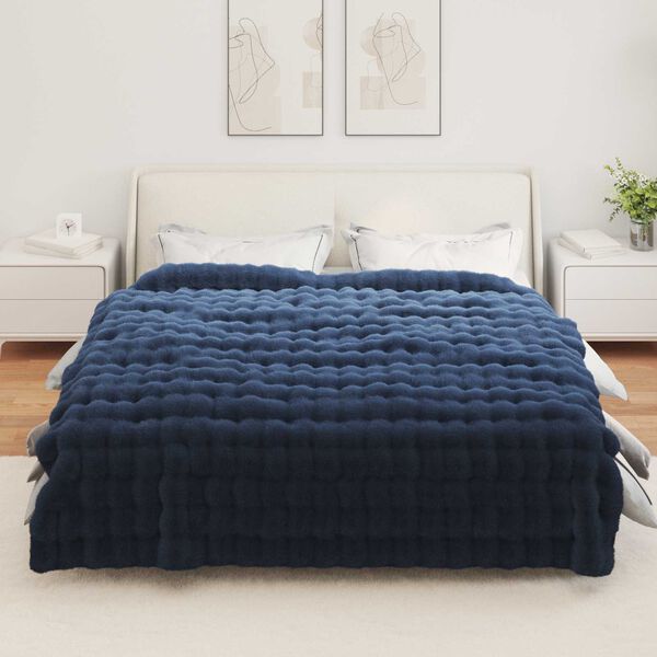 vidaXL Faux Rabbit Fur Blanket Marine Blue 220 x 240 cm Polyester