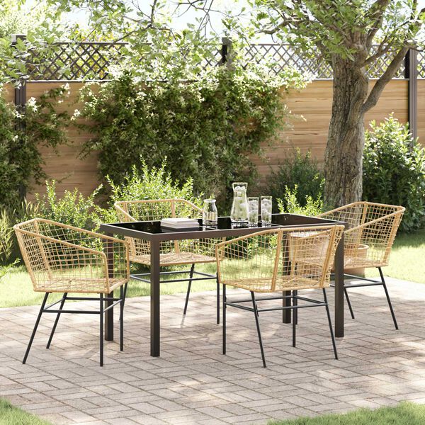 vidaXL Garden Dining Set 5 pcs Brown Poly Rattan