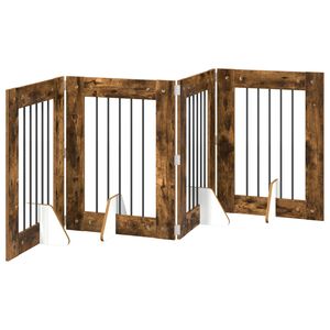 vidaXL Foldable Dog Gate with Stands 4 pcs Smoked Oak 241 cm