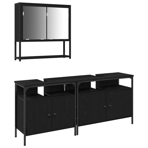 vidaXL Bathroom Furniture Set with Shelf 3 pcs Black Engineered wood