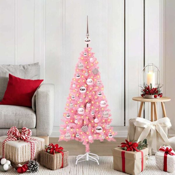 vidaXL Christmas Tree with 150 LEDs with Stand Pink 120 cm PVC
