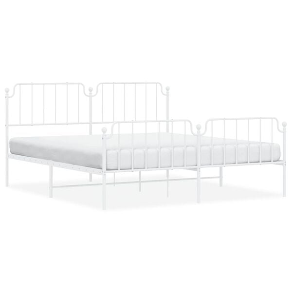 vidaXL Metal Bed Frame without Mattress with Footboard&nbsp;White 183x213cm