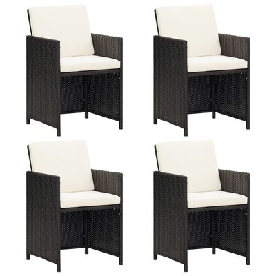 vidaXL Garden Dining Chairs with Cushions 4 pcs Black Poly Rattan
