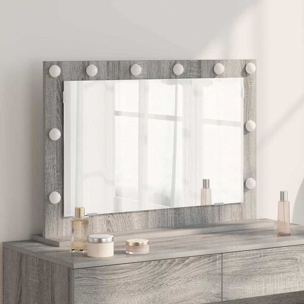vidaXL Vanity Mirror with LED Strip Lights Grey Sonoma 80 x 55 x 18 cm