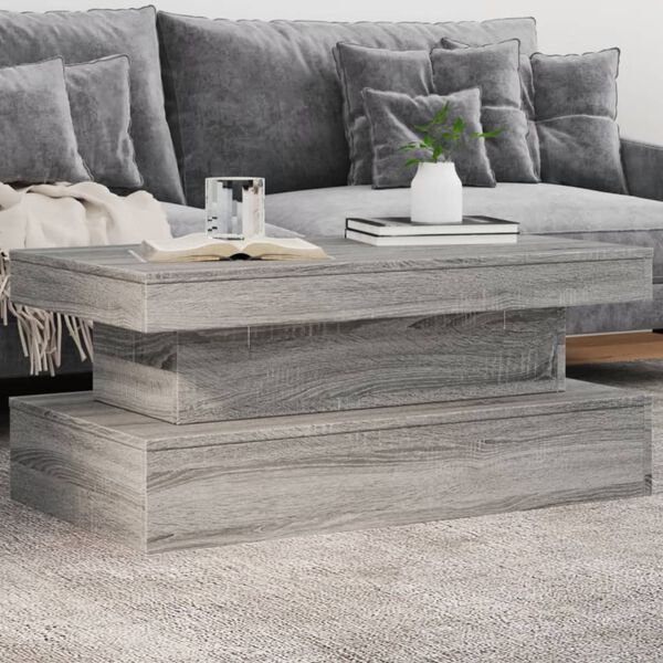 vidaXL Coffee Table with LED Lights Grey Sonoma 90x50x40 cm
