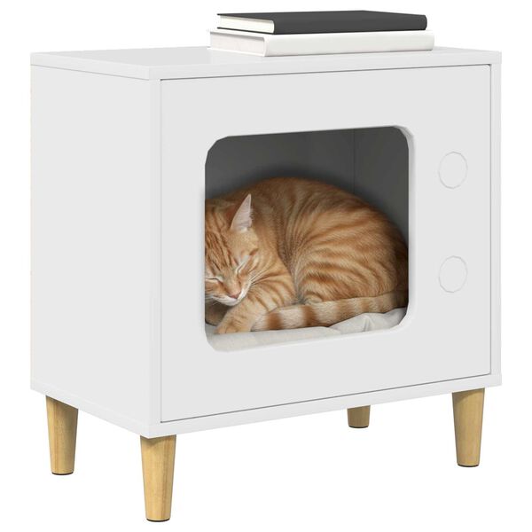 vidaXL Cat House Gloss White 51 x 30 x 52 cm Engineered Wood