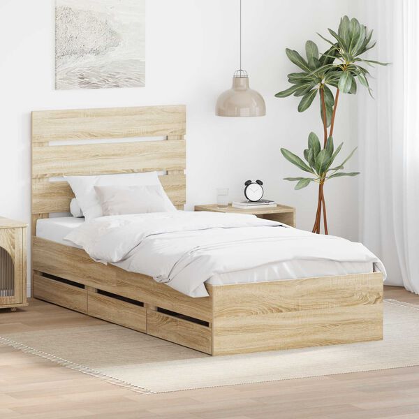 vidaXL Bed Frame with Drawer Sonoma Oak 90 x 200 cm Engineer Wood