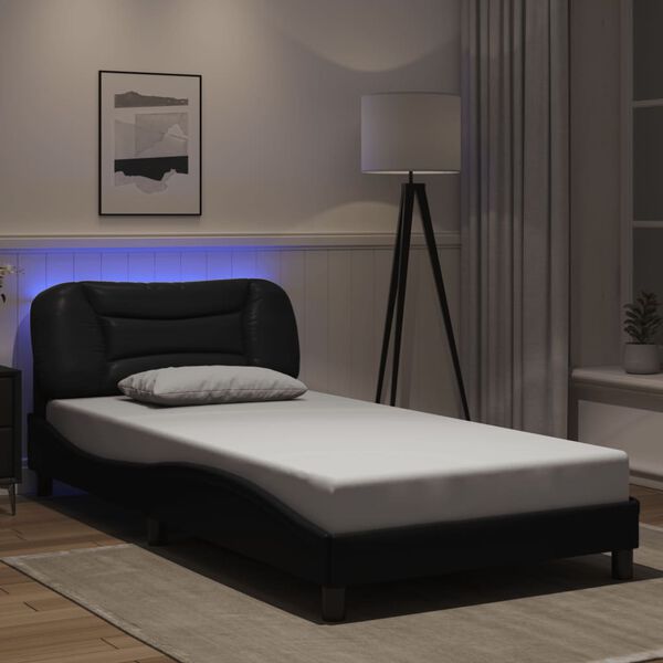 vidaXL Bed Frame with LED without Mattress "Hvar" Black 100x200 cm