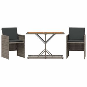vidaXL 3 Piece Bistro Set with Cushions Grey Poly Rattan