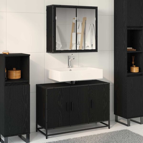 vidaXL Bathroom Furniture Set 2 pcs Black Oak Engineered Wood