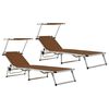 vidaXL Folding Sun Loungers with Roof 2 pcs Aluminium&Textilene Brown