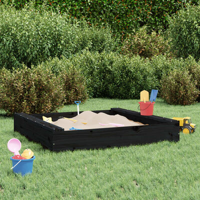 vidaXL Sandbox with Seats Black Square Solid Wood Pine