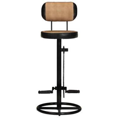 vidaXL Bar Stools with Canvas Print 2 pcs Brown and Black Real Goat Leather