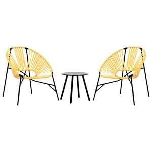 vidaXL Garden Chair Set 3 pcs Black and Yellow Poly Rattan
