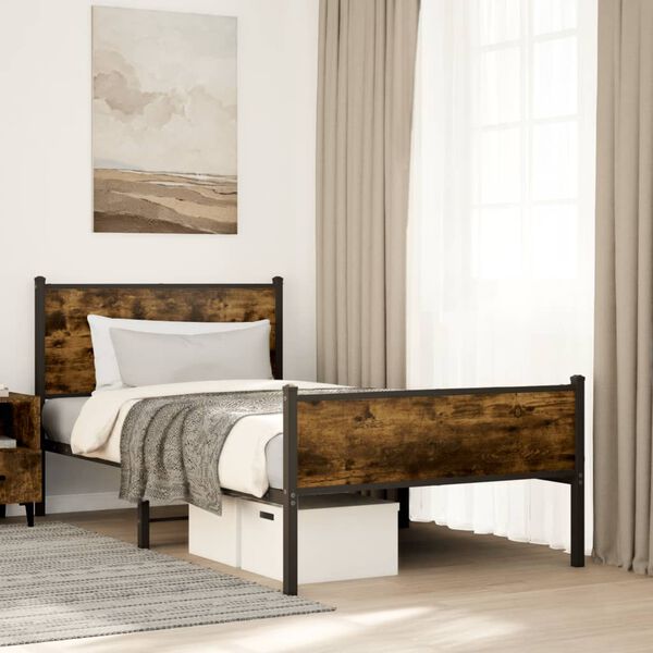 vidaXL Metal Bed Frame without Mattress Smoked Oak 100x200 cm