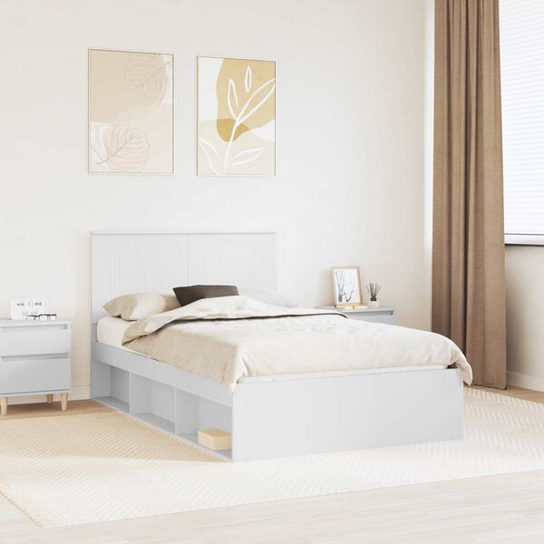 vidaXL Bed Frame with Headboard White 120 x 190 cm Solid Pine Wood