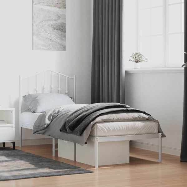 vidaXL Metal Bed Frame without Mattress with Headboard White 75x190cm