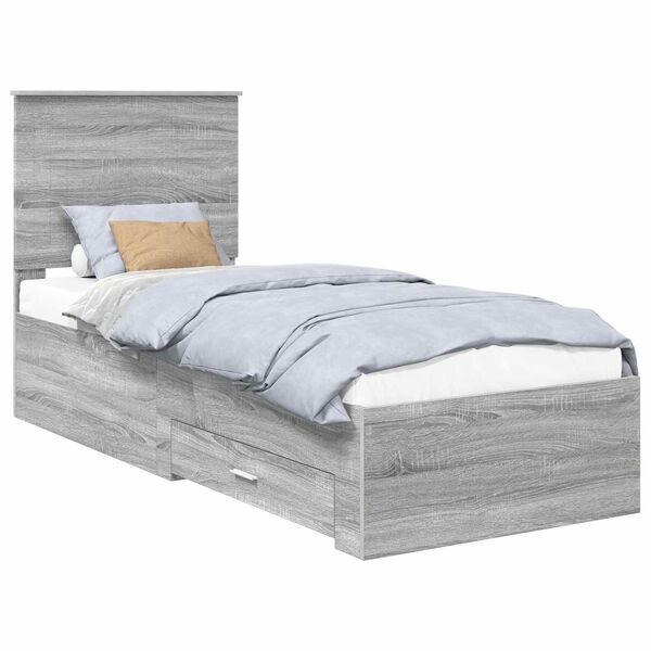 vidaXL Bed Frame Grey Sonoma and Silver 70 x 190 cm Engineered Wood