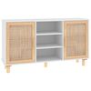 vidaXL Sideboard | White | Engineered wood, solid pinewood, natural rattan