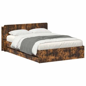vidaXL Bed Frame with Storage Smoked Oak 135 x 190 cm Engineered Wood