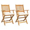 vidaXL Folding Chair 2 pcs White 49 x 57.5 x 92cm Solid Acacia wood