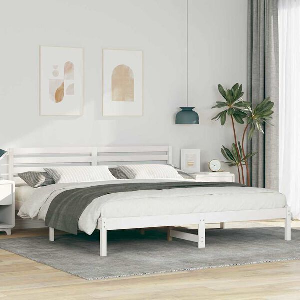 vidaXL Bed Frame with Headboard White 180 x 200 cm Solid Pine Wood