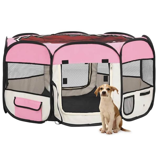 vidaXL Foldable Dog Playpen with Carrying Bag Pink 125x125x61 cm