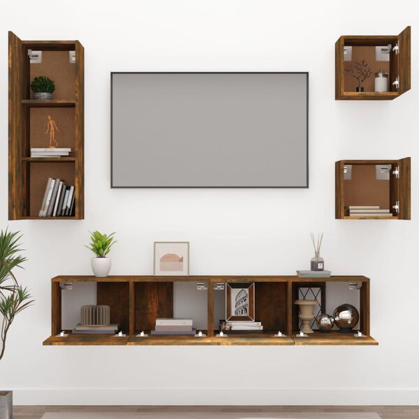 vidaXL 5 Piece TV Cabinet Set Smoked Oak Engineered Wood