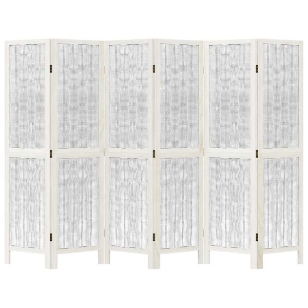 vidaXL Room Divider 6 Panels White Solid Wood Paulownia