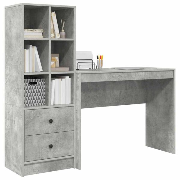 vidaXL Desk with Drawer 2 pcs Concrete Grey