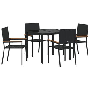 vidaXL Garden Dining Set 5 pcs Black Poly Rattan