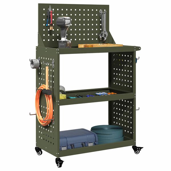 vidaXL Tool Trolley Olive green 65 x 35 x 111 cm Cold-rolded steel