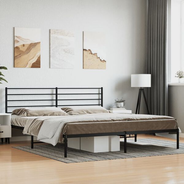 vidaXL Metal Bed Frame without Mattress with Headboard Black 200x200cm
