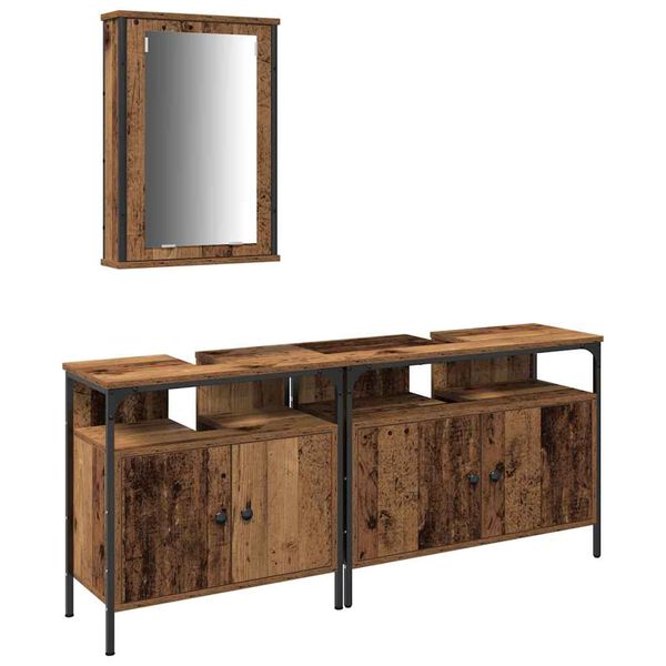 vidaXL Bathroom Vanity Units with Shelf 3 pcs Brown Engineered wood