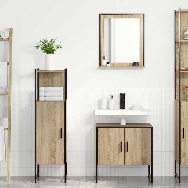 vidaXL Bathroom Furniture Set with Shelf 3 pcs Brown 60 x 33 x 60 cm