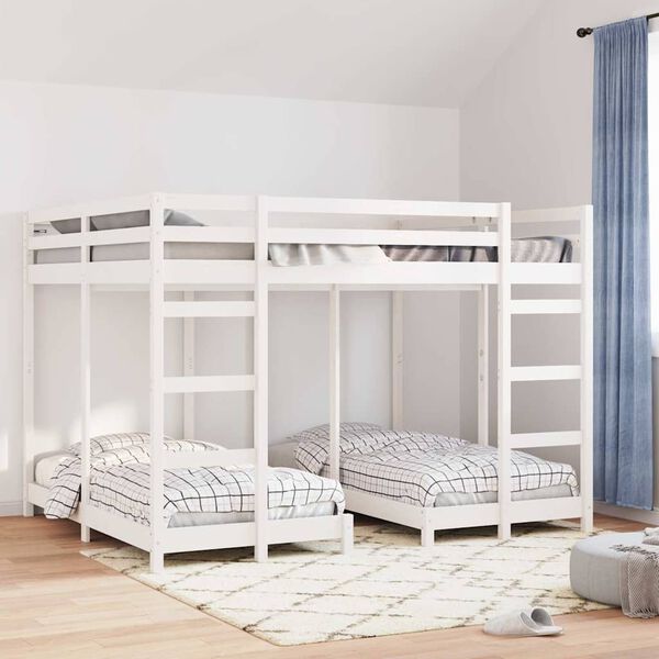 vidaXL Triple Bunk Bed Frame White 160 x 200 cm Solid Pine Wood