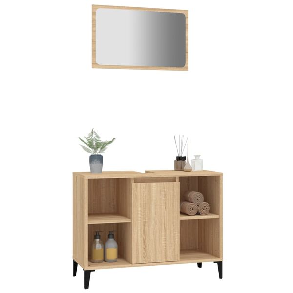 vidaXL 2 Piece Bathroom Furniture Set Sonoma Oak Engineered Wood