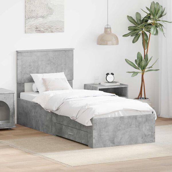vidaXL Bed Frame Concrete Grey and Silver 70 x 190 cm Engineered Wood