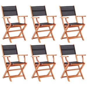 vidaXL Folding Chairs 6 pcs Black Solid Eucalyptus Wood&Textilene