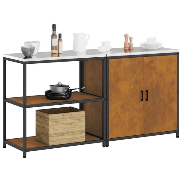 vidaXL Kitchen Storage Set with Shelf 2 pcs Rusty Weathering Steel