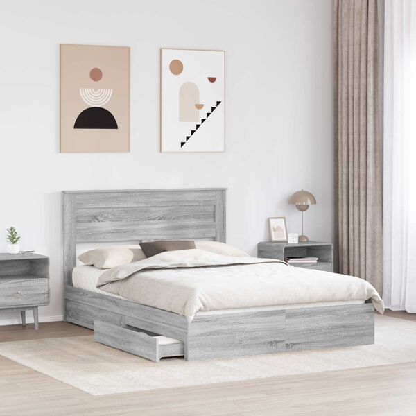 vidaXL Storage Bed Grey Sonoma 150 x 200 cm Engineered Wood