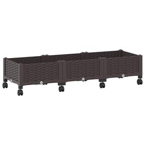 vidaXL Garden Planter with Wheels Brown 120 x 40 x 33 cm PP