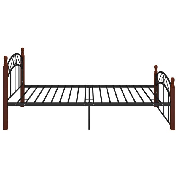 vidaXL Bed Frame without Mattress Black Metal&Solid Oak Wood 120x200 cm