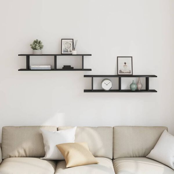 vidaXL Wall Shelves 2 pcs Black Oak 90x18x20 cm Engineered Wood